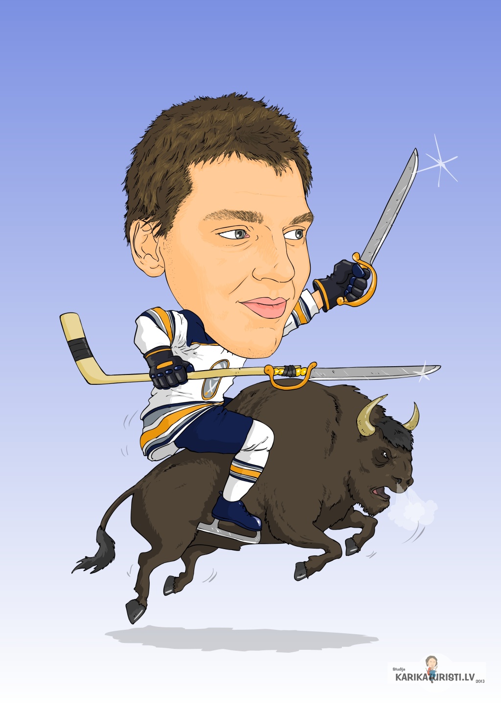 karikatūra bifelis hokejs atskaņotājs Swords uzlādēt hokejists